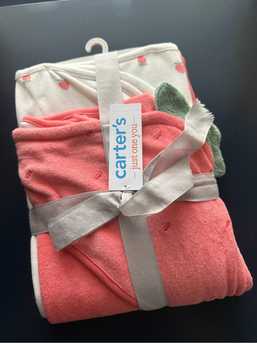 NWT Carter's Baby Hooded Towel Set with Strawberry Print